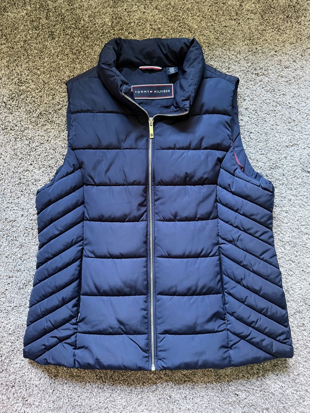 Tommy Hilfiger Women's Navy Quilted Puffer Vest with Gold Zip